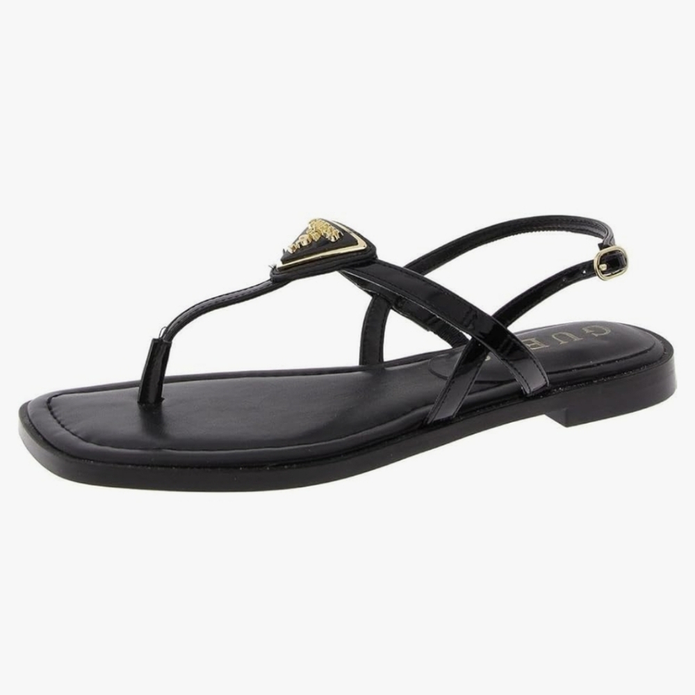 GUESS Rainey Logo Sqaure Toe T-Strap Flat Sandals 9.5